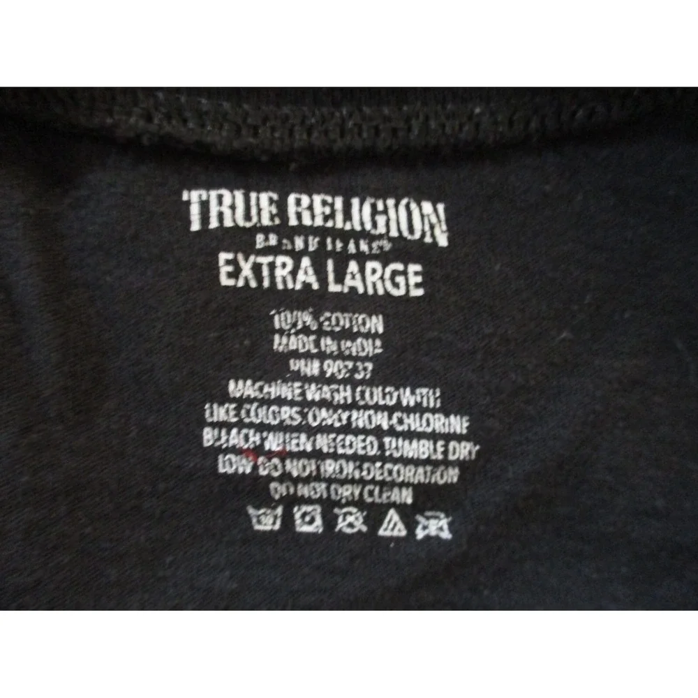 True Religion Black V Neck T Shirt Size XL V Neck Silver Logo